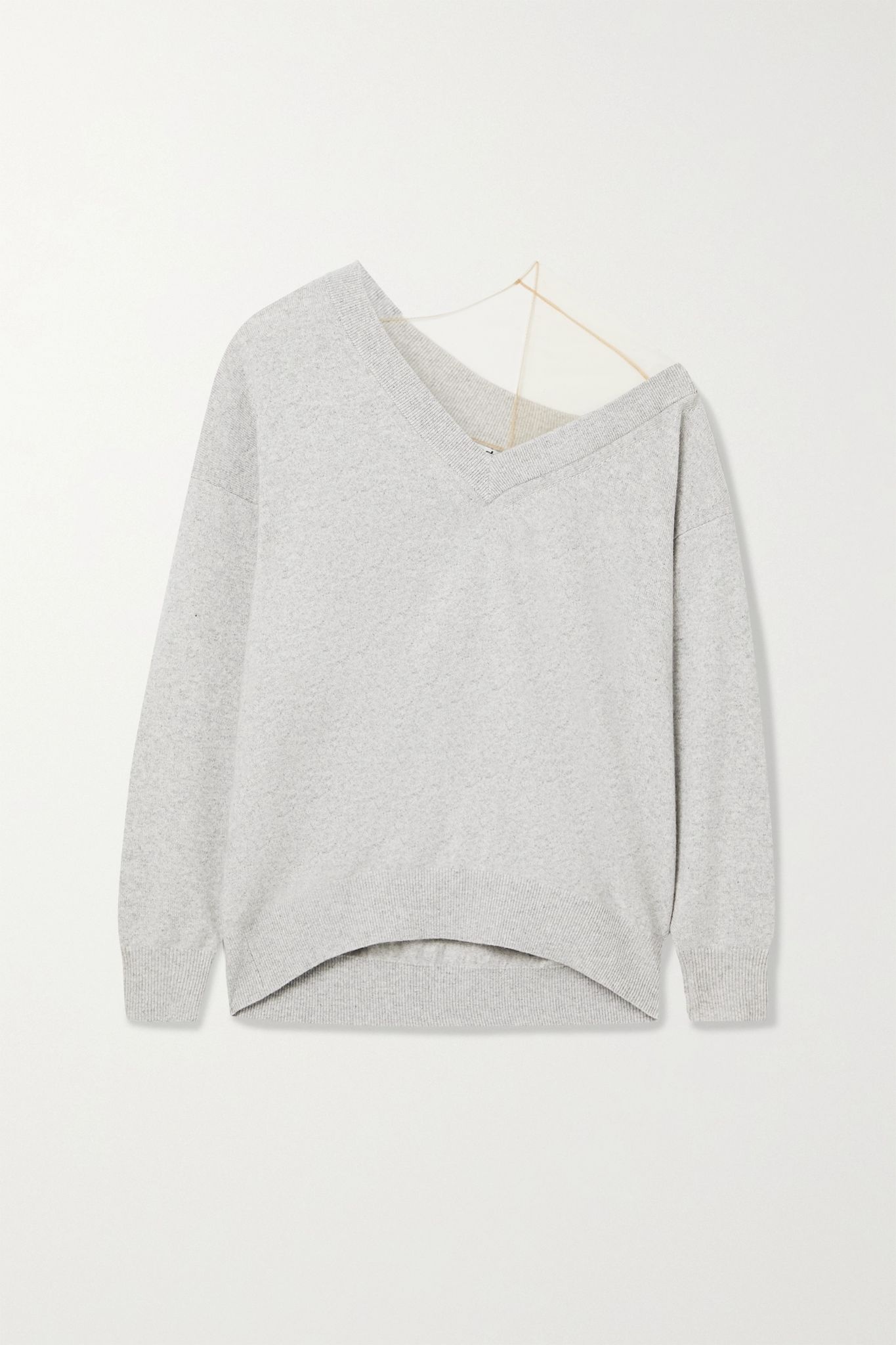 Asymmetric tulle-trimmed wool-blend sweater - 1