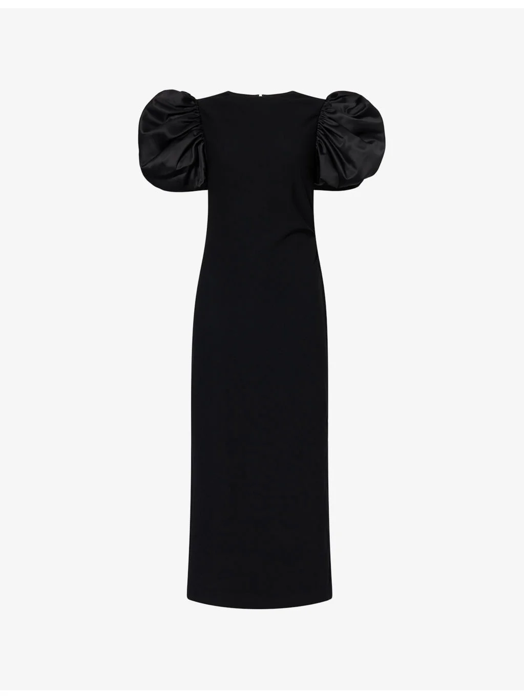 Draped Puffed-Sleeves Stretch-Woven Midi Dress - 1