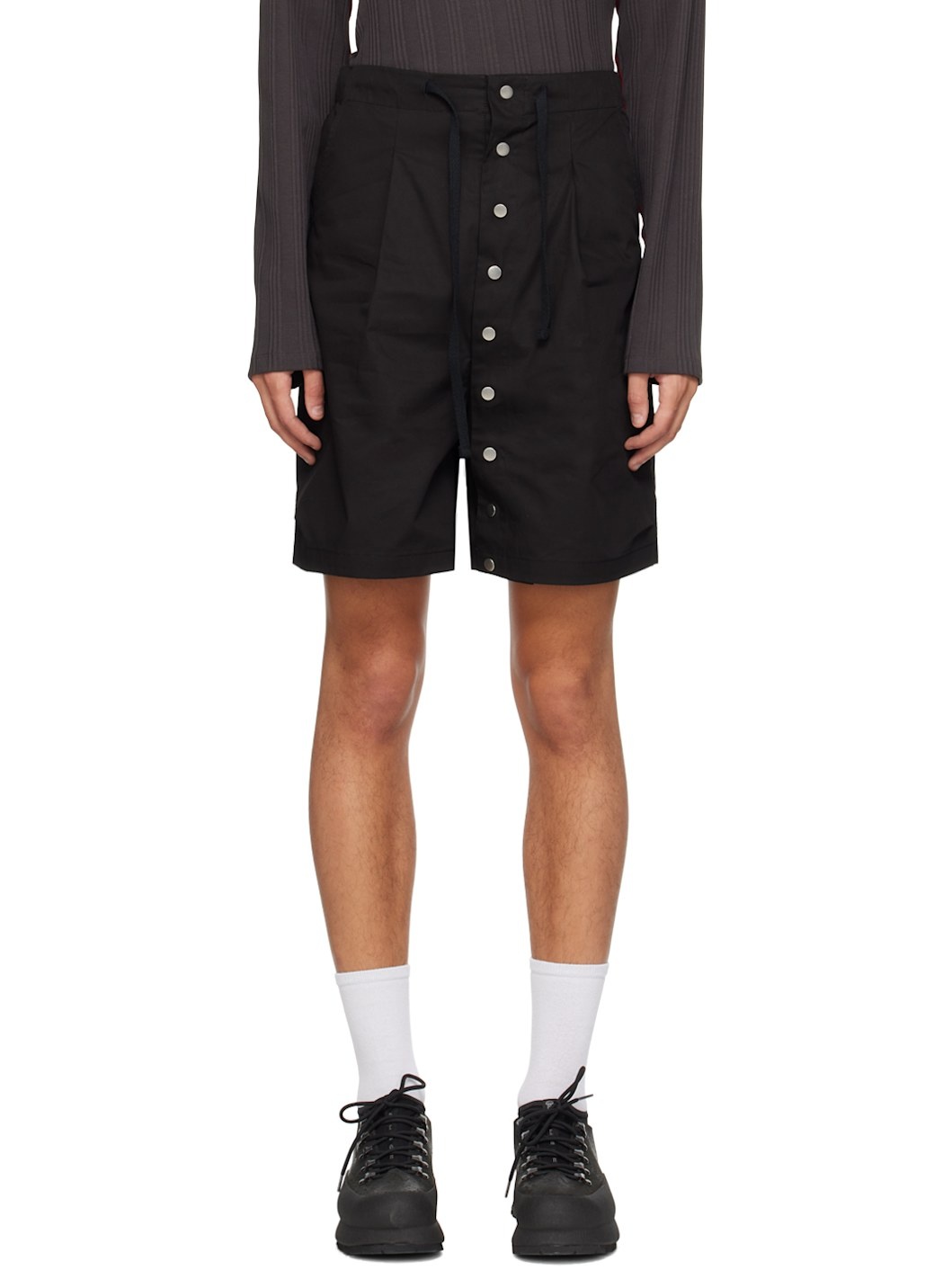 Black Press-Stud Shorts - 1