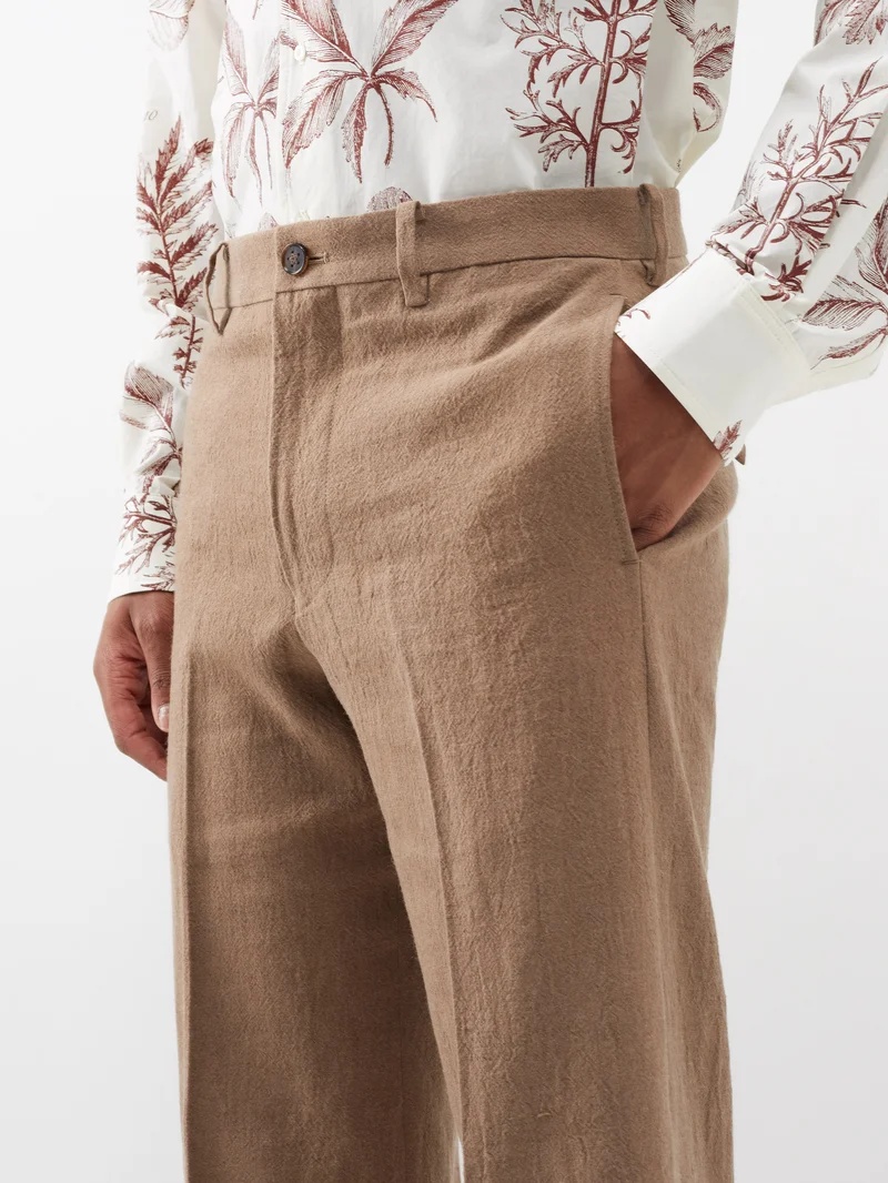 Cropped linen-blend flared trousers - 4