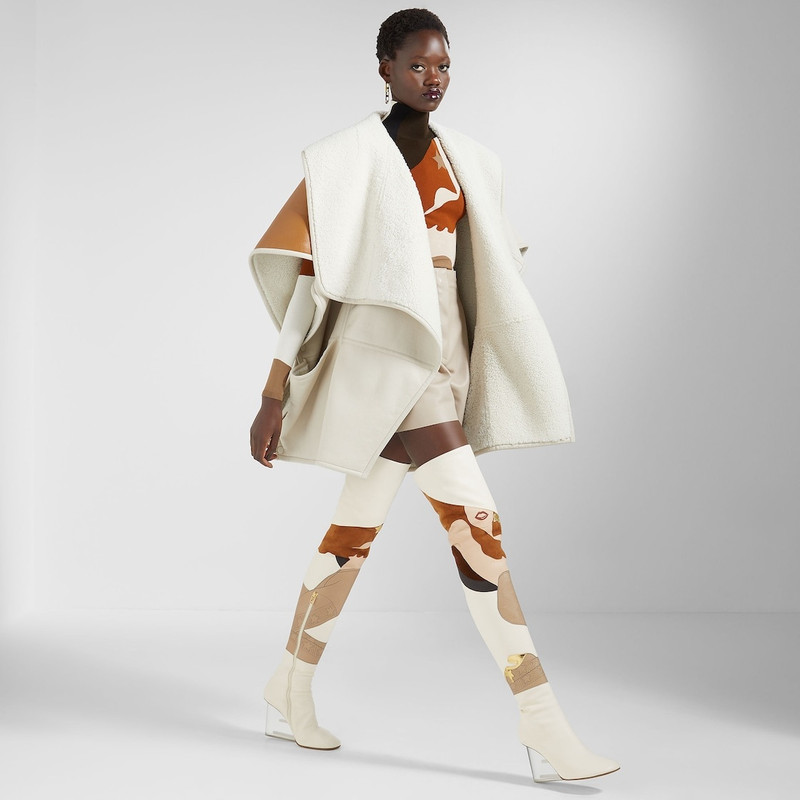 FENDI Beige shearling cape outlook