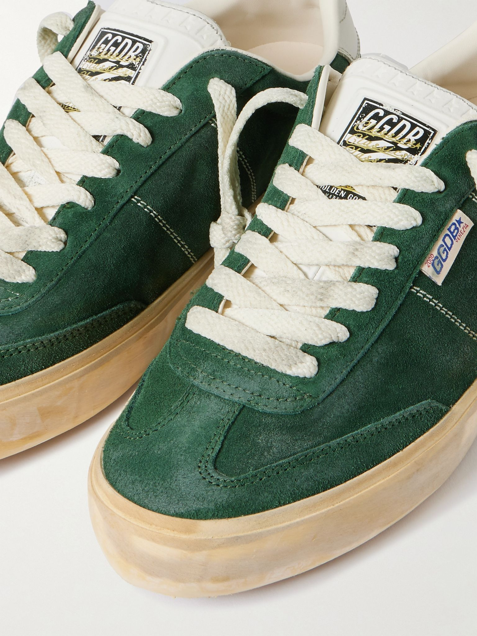 Soul-Star Distressed Leather-Trimmed Suede Sneakers Green - 5