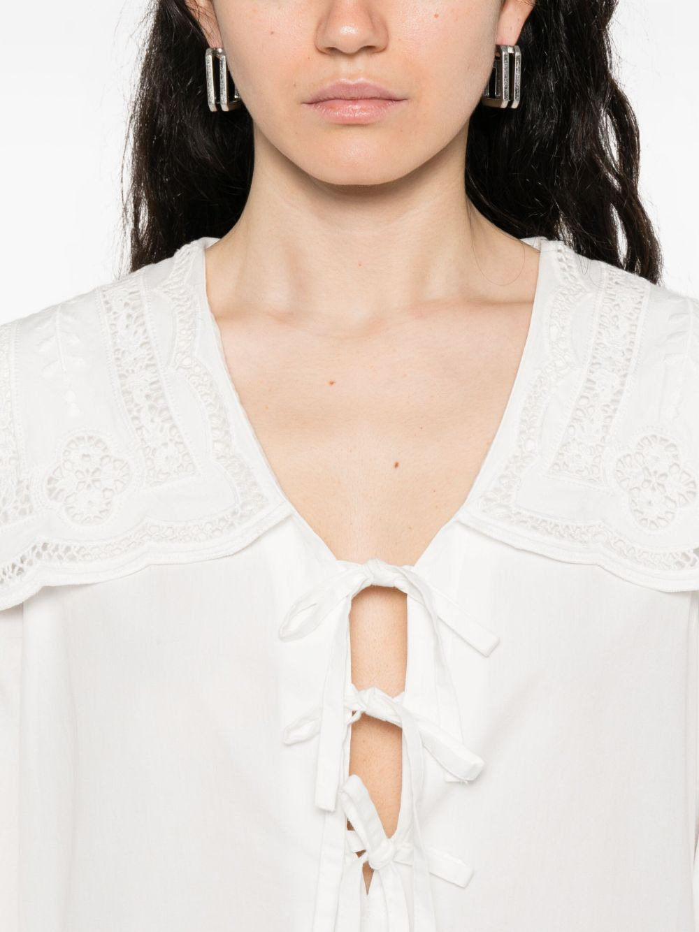 lace-collar tie-front dress - 5