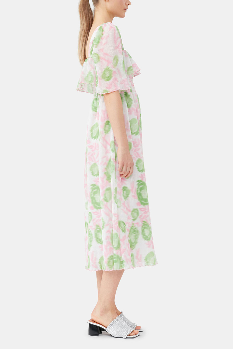 PLEATED GEORGETTE MIDI SMOCK DRESS 8