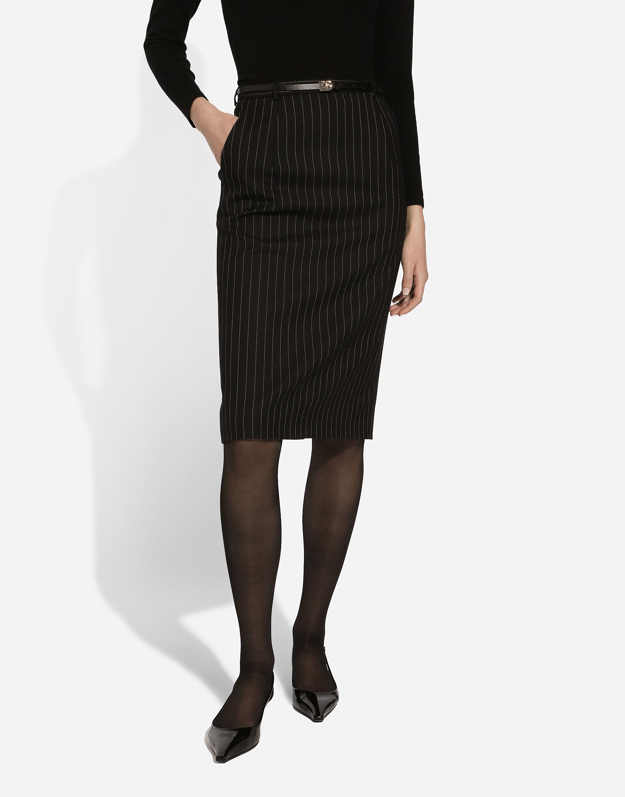 Pinstripe wool calf-length skirt - 2
