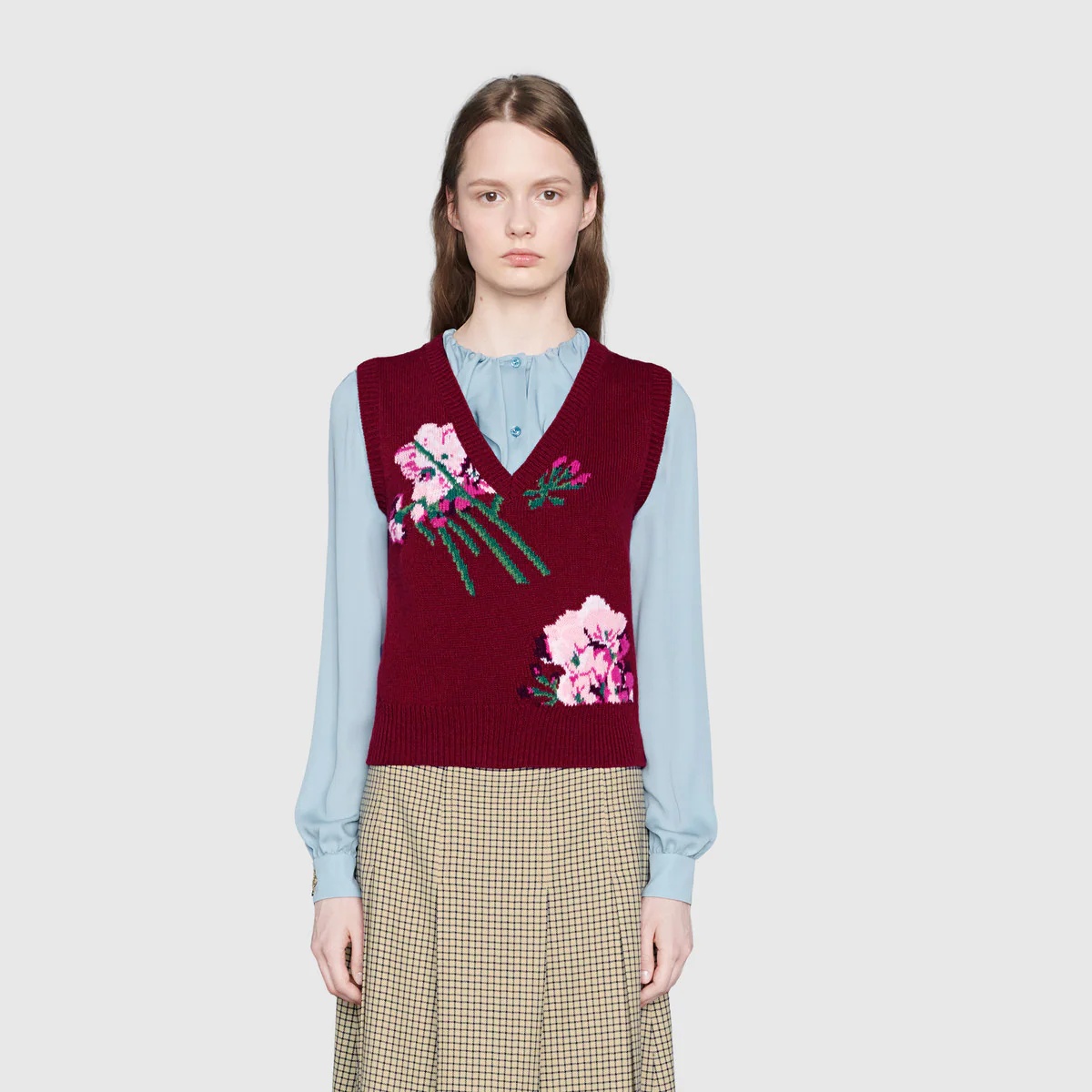 Flowers intarsia wool vest - 3