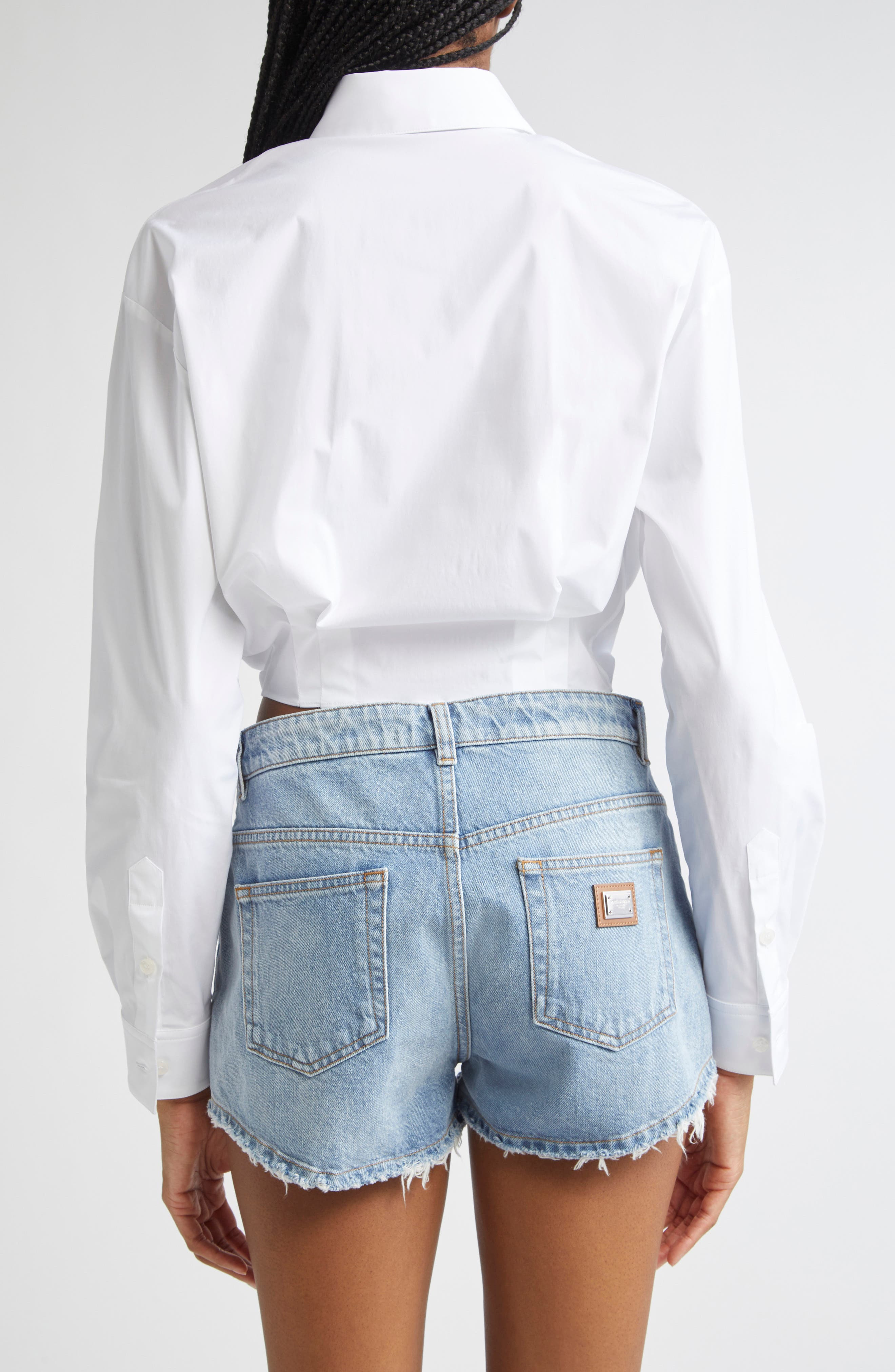 Dolce&Gabbana Tie Font Stretch Poplin Crop Button-Up Shirt in W0800 Bianco Ottico at Nordstrom - 3
