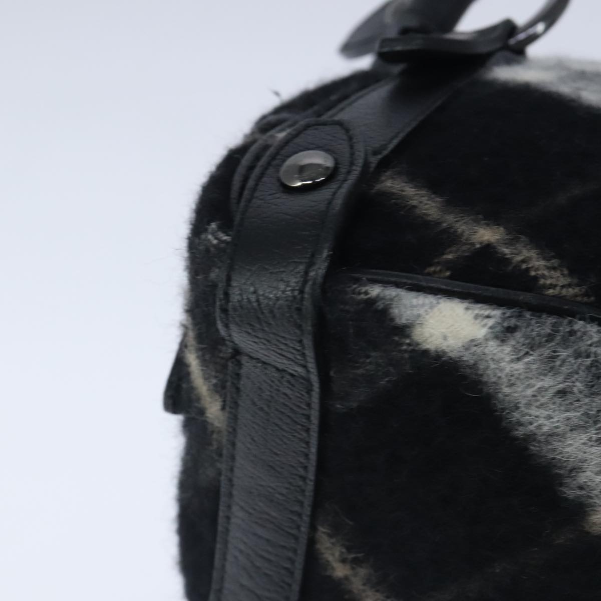 Burberry Nova Check Blue Label Shoulder Bag Wool Leather Black - 15