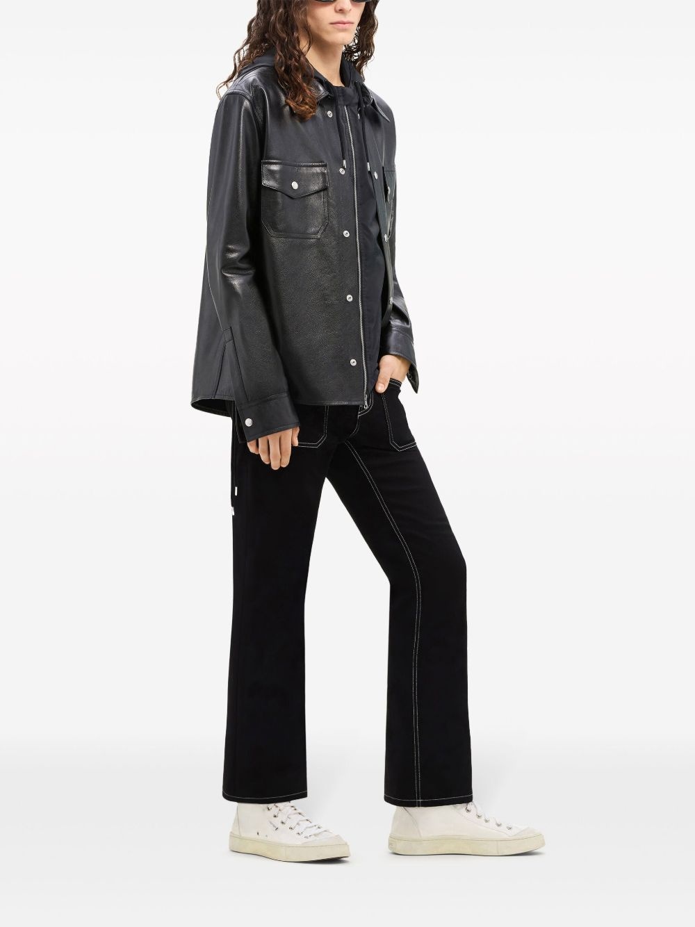 patch pocket leather shirt - 3