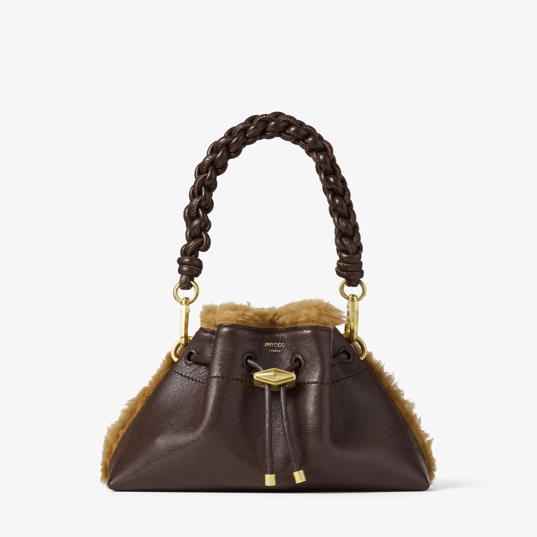 Cinch Small Chocolate and Teddy Biker Leather Shoulder Bag with Shearling Trim - 1