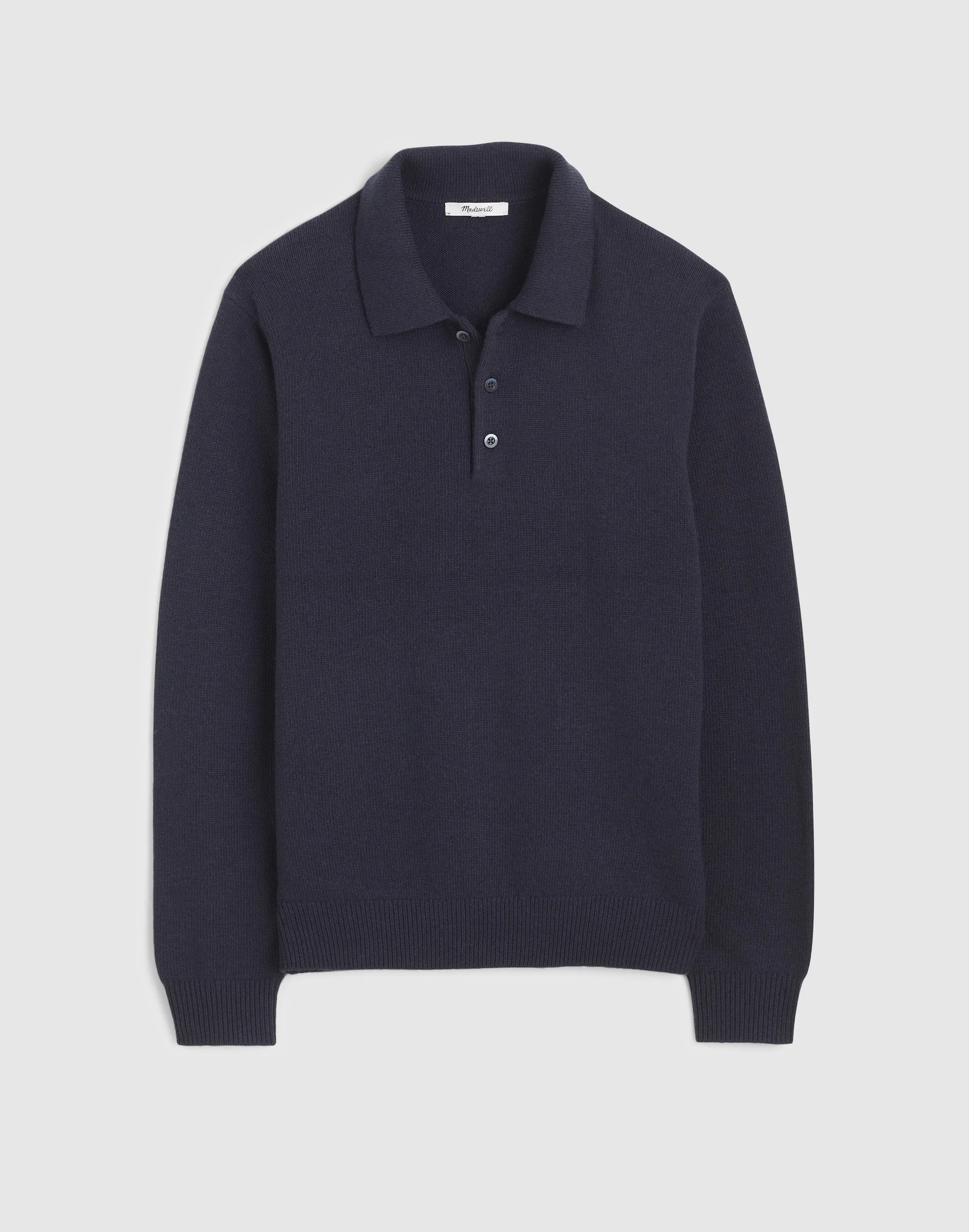 Textured-Stitch Long-Sleeve Polo in Harbor Wool Blend - 1