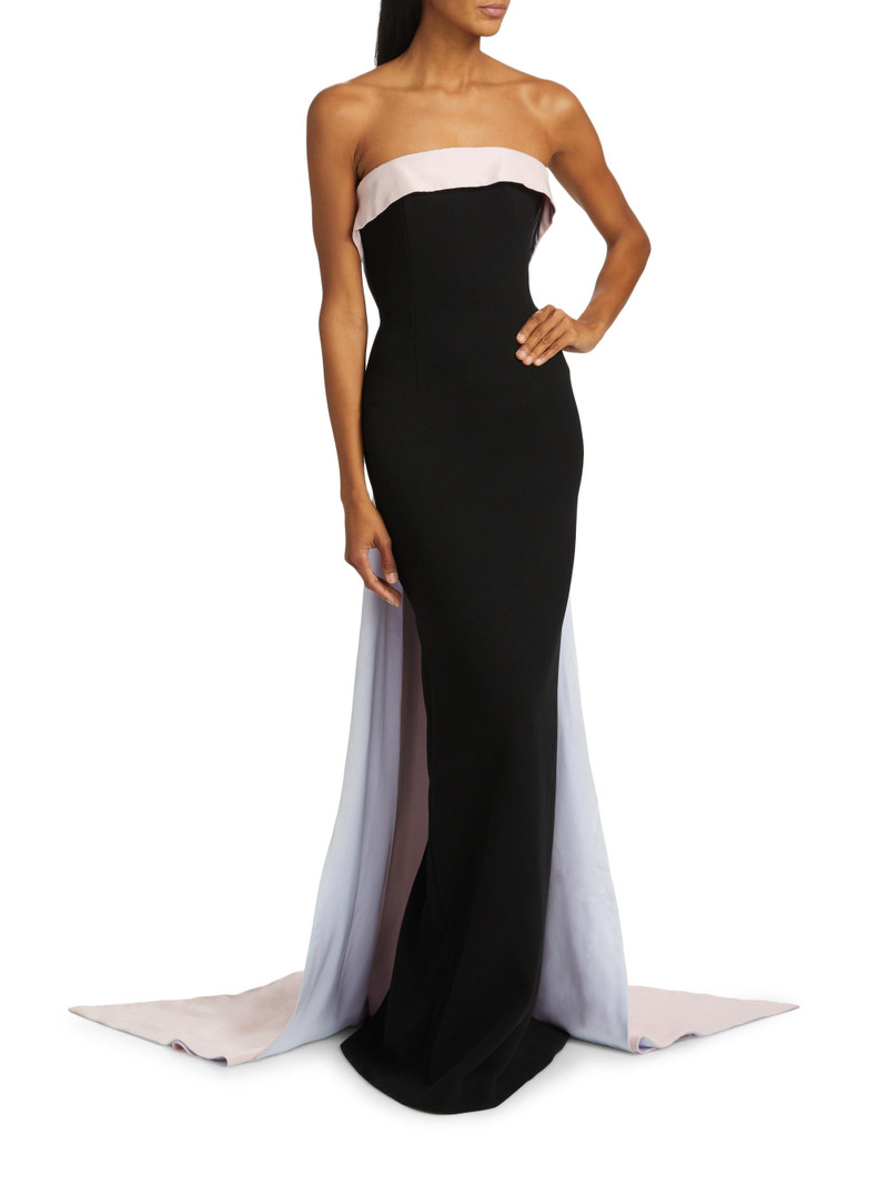Women's Stretch-Crepe Strapless Train Gown - Black 3