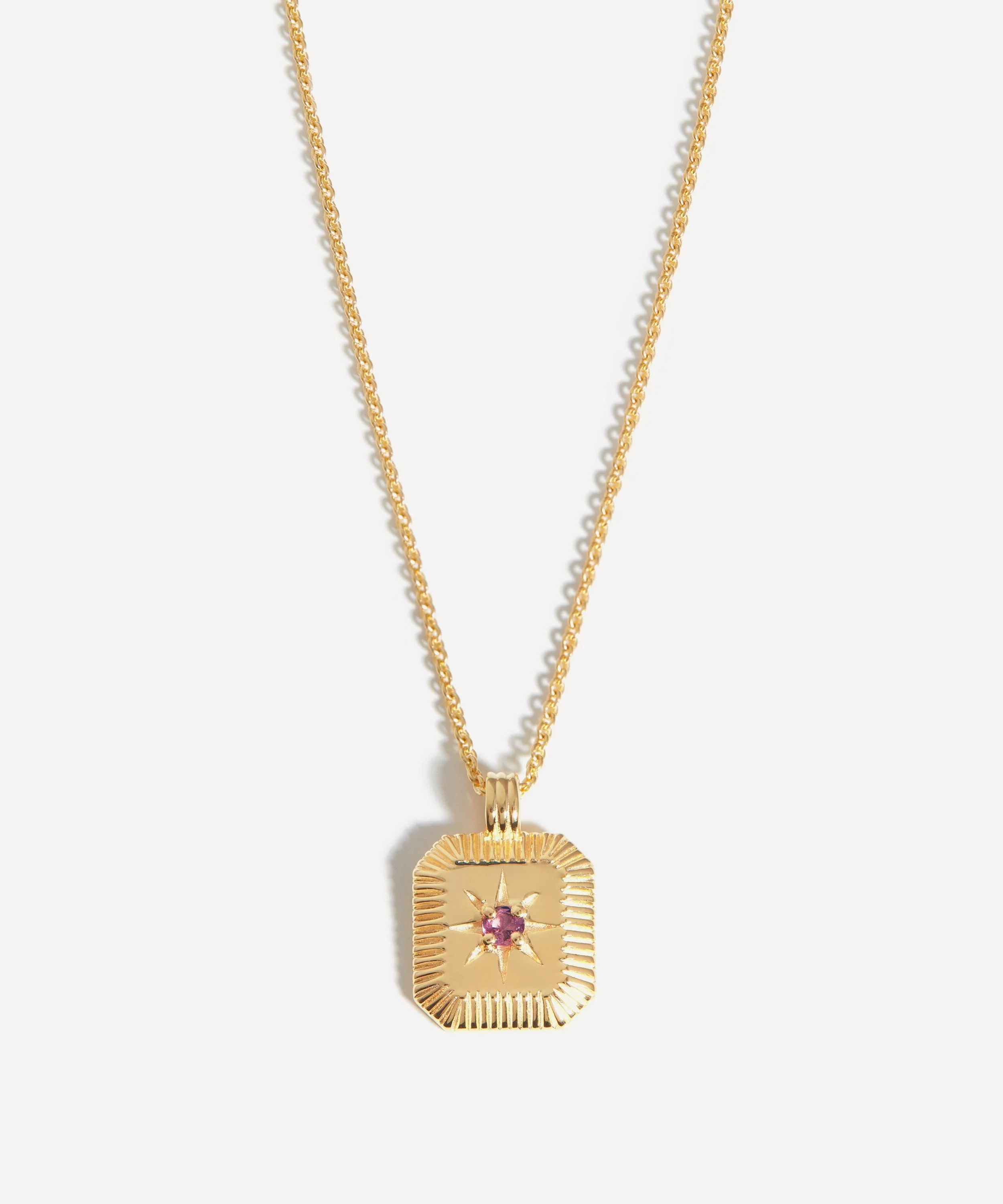 18ct Gold-Plated Vermeil Silver Engravable October Birthstone Star Ridge Pendant Necklace - 1