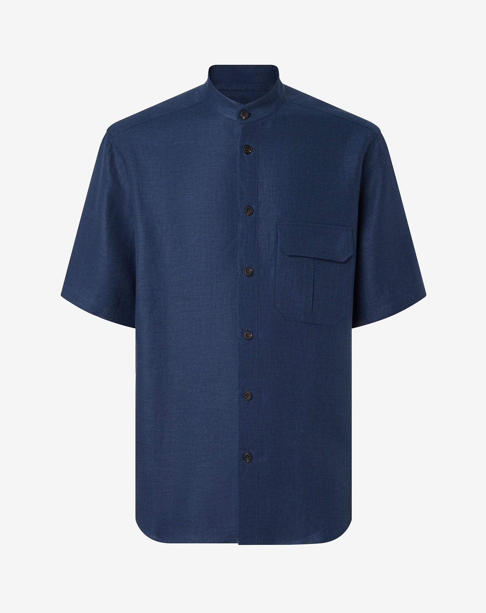Blue short-sleeved pure linen shirt - 1