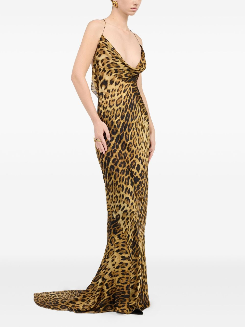 cowl-neck leopard-print maxi dress - 3