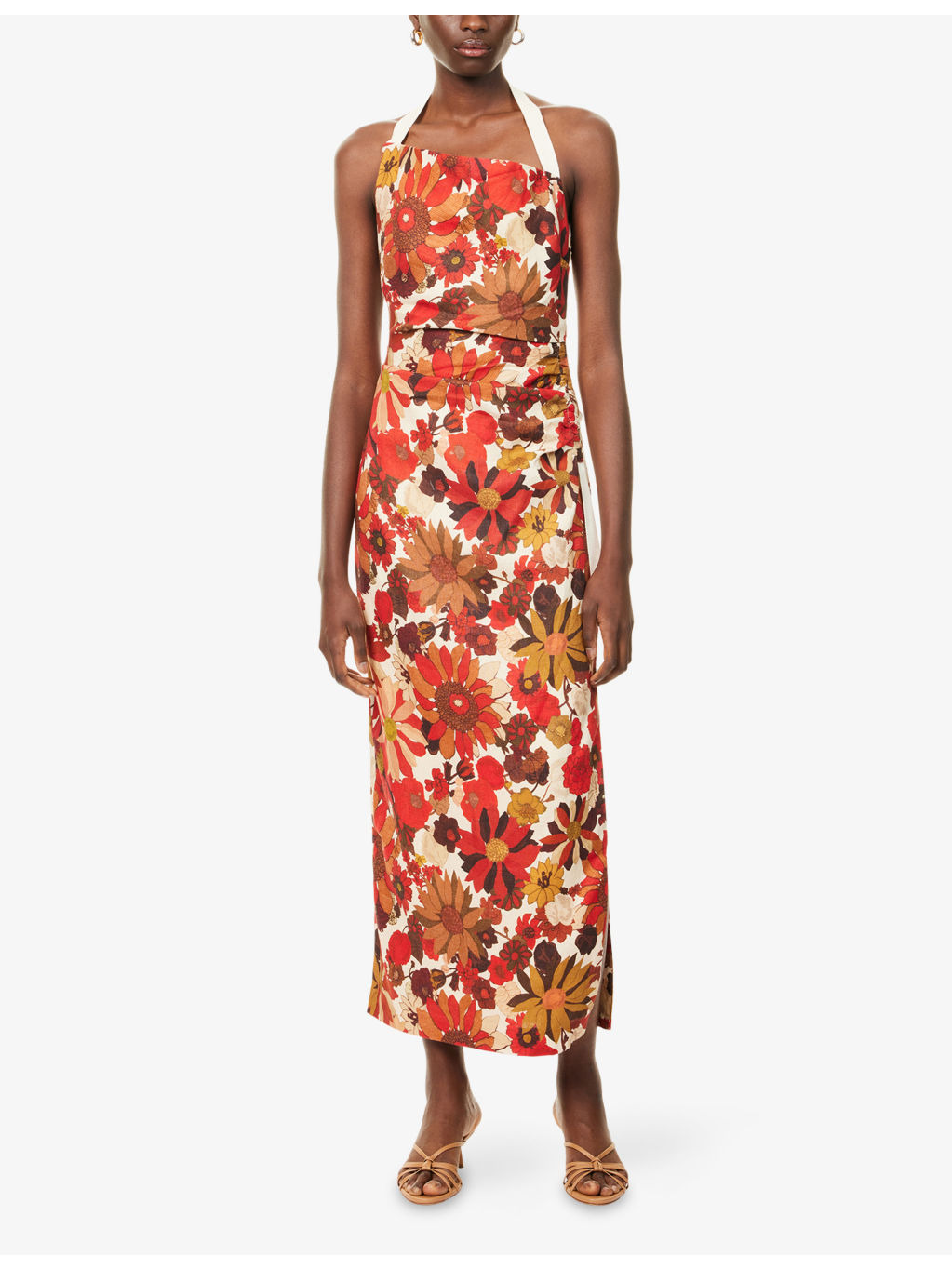 Castella Gathered Linen Midi Dress - 3