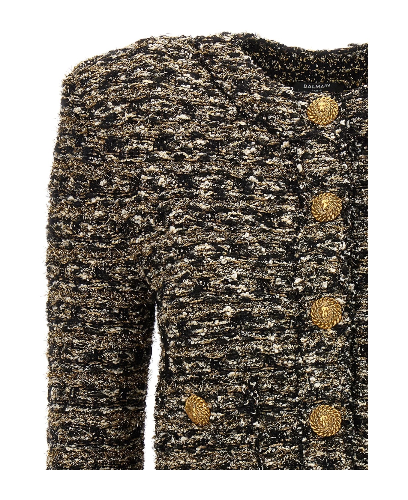 Collarless Tweed Cropped Jacket - 3