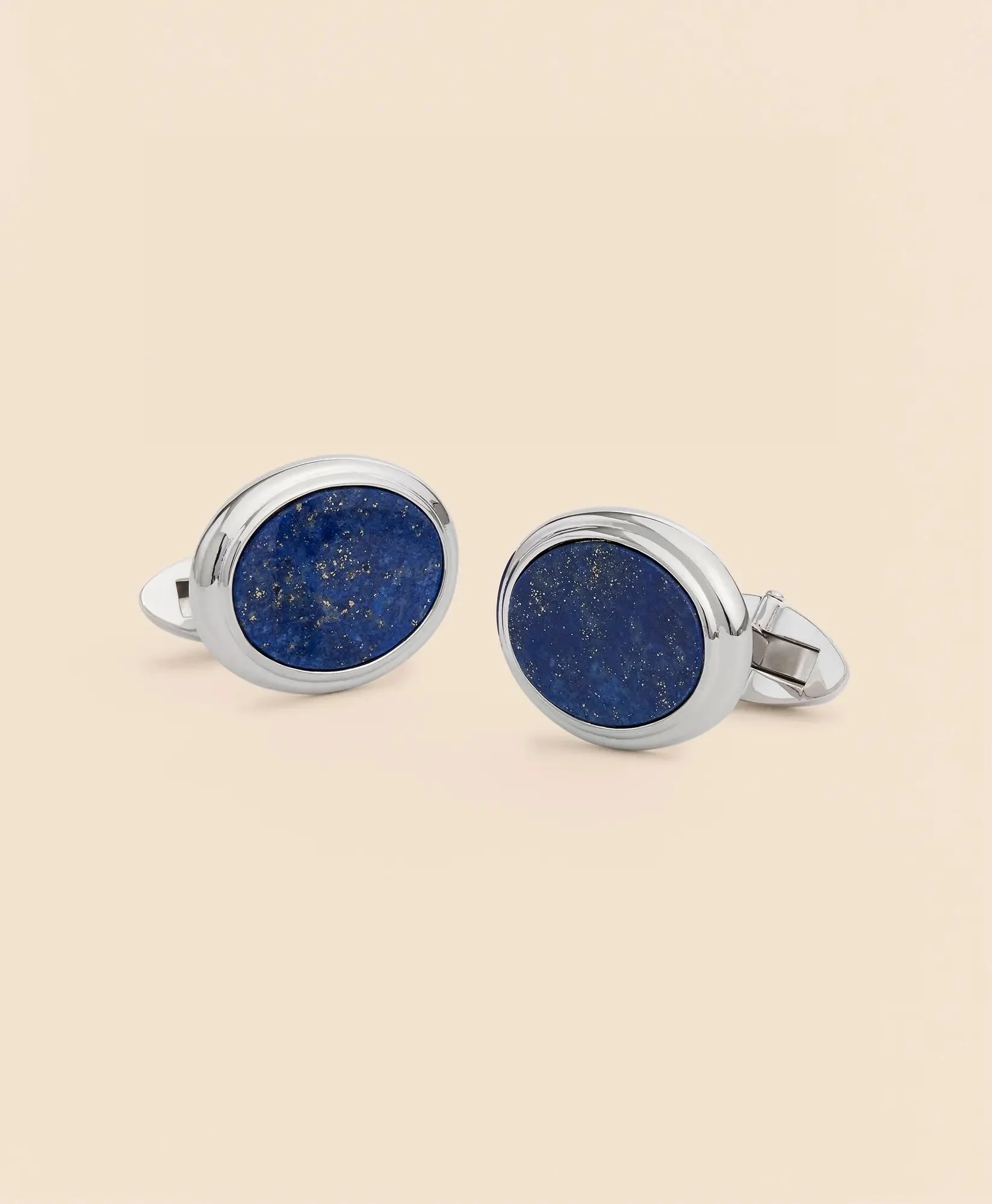 Sterling Silver Oval Rhodium-Plated Cufflinks - 1