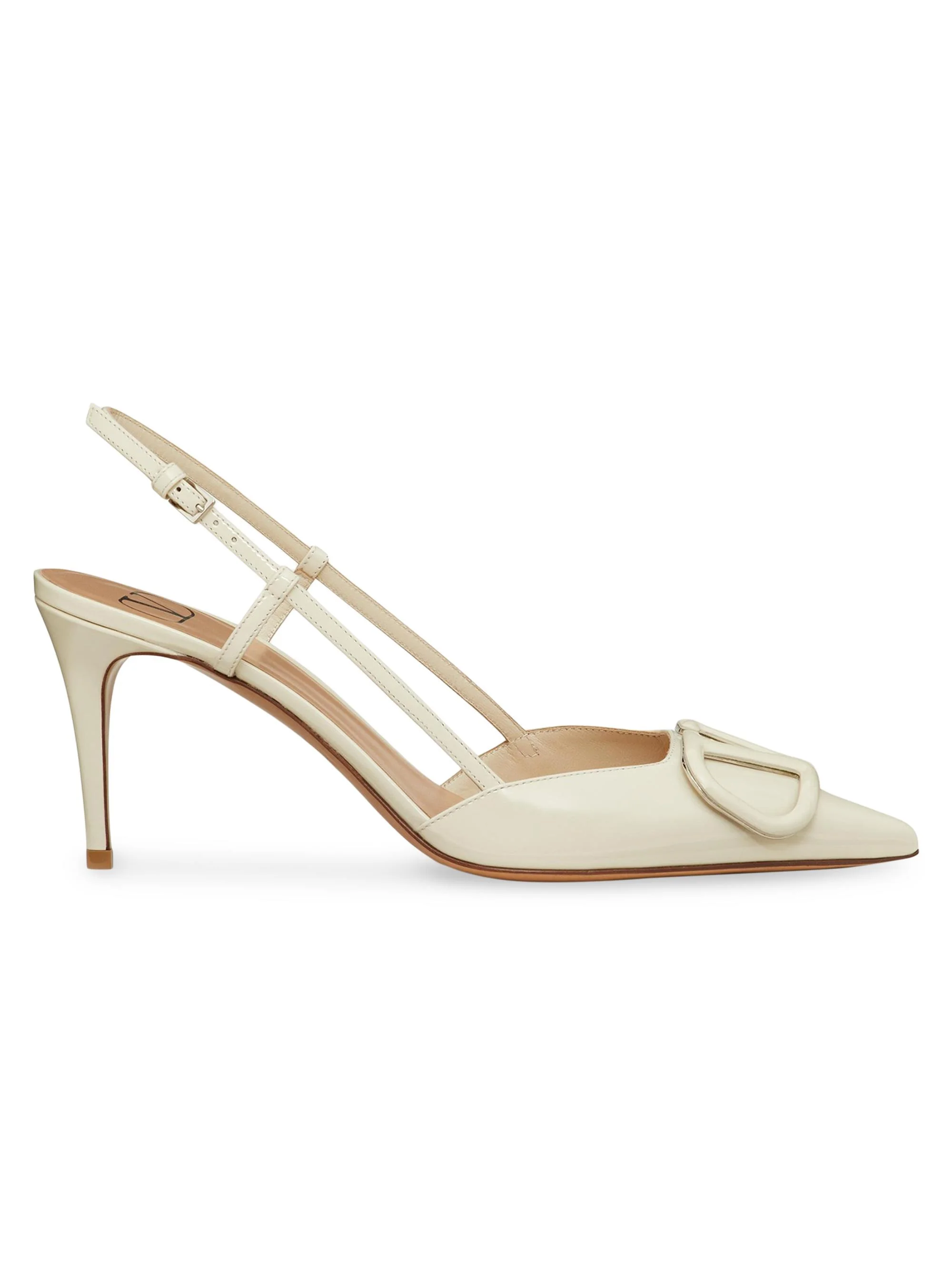 Women's VLogo 80MM Signature Patent Leather Slingback Pumps - Light Ivory - 1