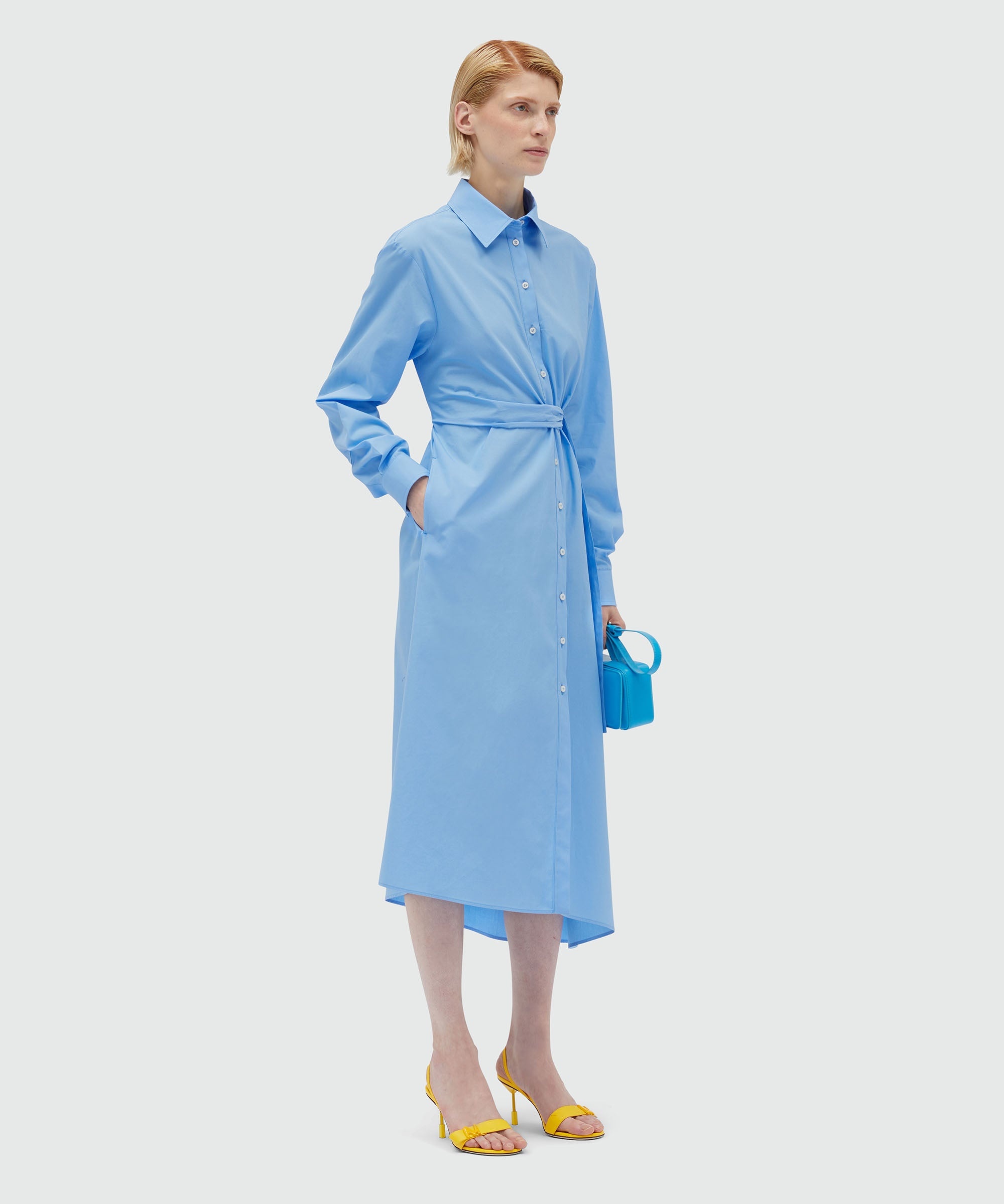 Light blue poplin shirt dress with "TheMwave" buckle - 4