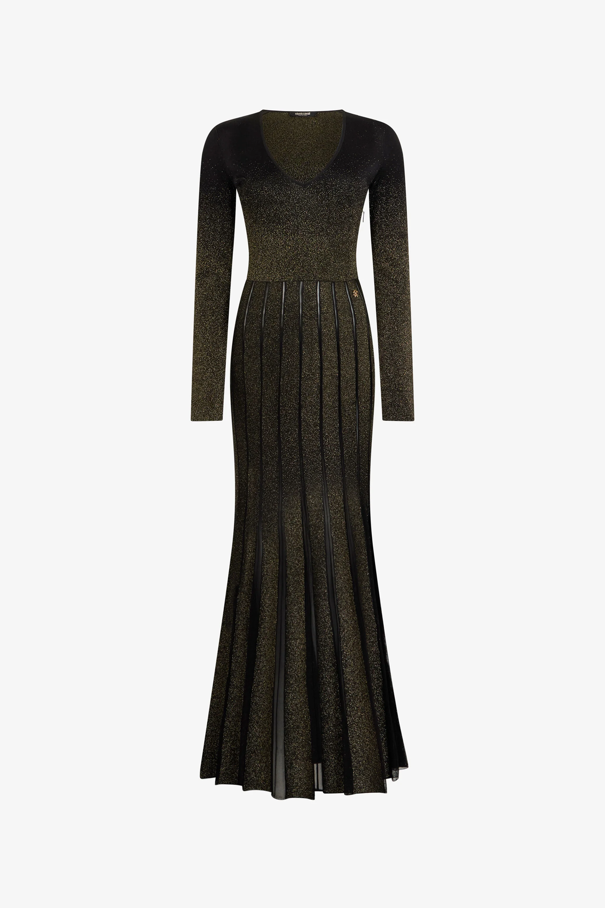 Long dress in black and gold with pleated skirt - 1