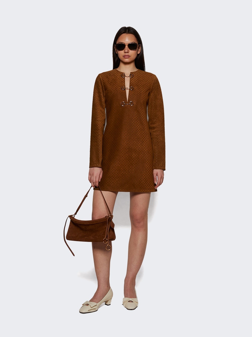 Le Click East West Medium Bag In Nubuck Umber - 3
