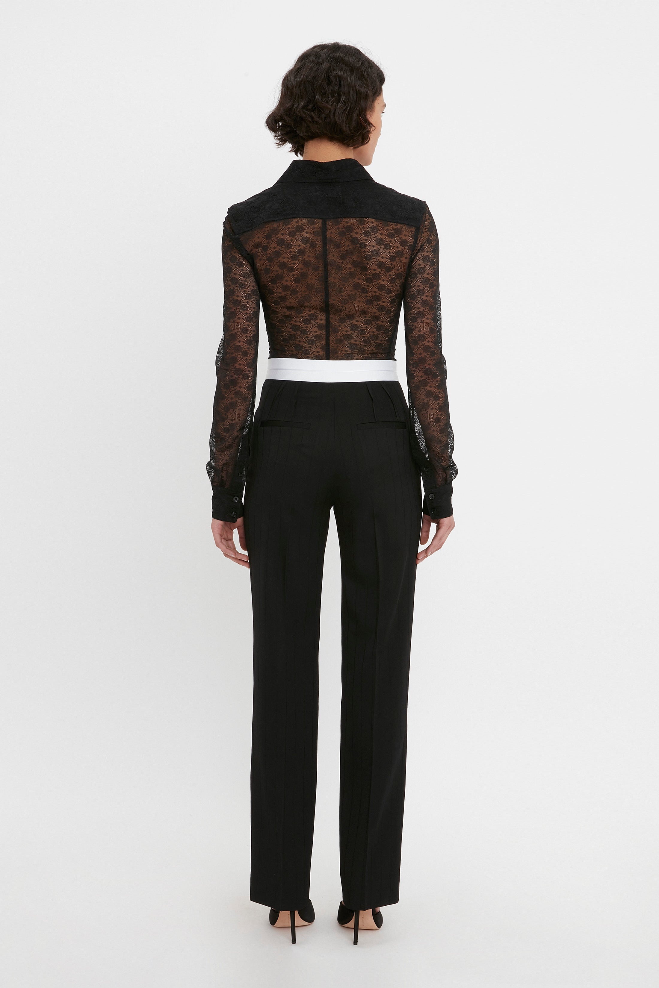Pinstriped Side Seam Detail Trouser in Black - 2