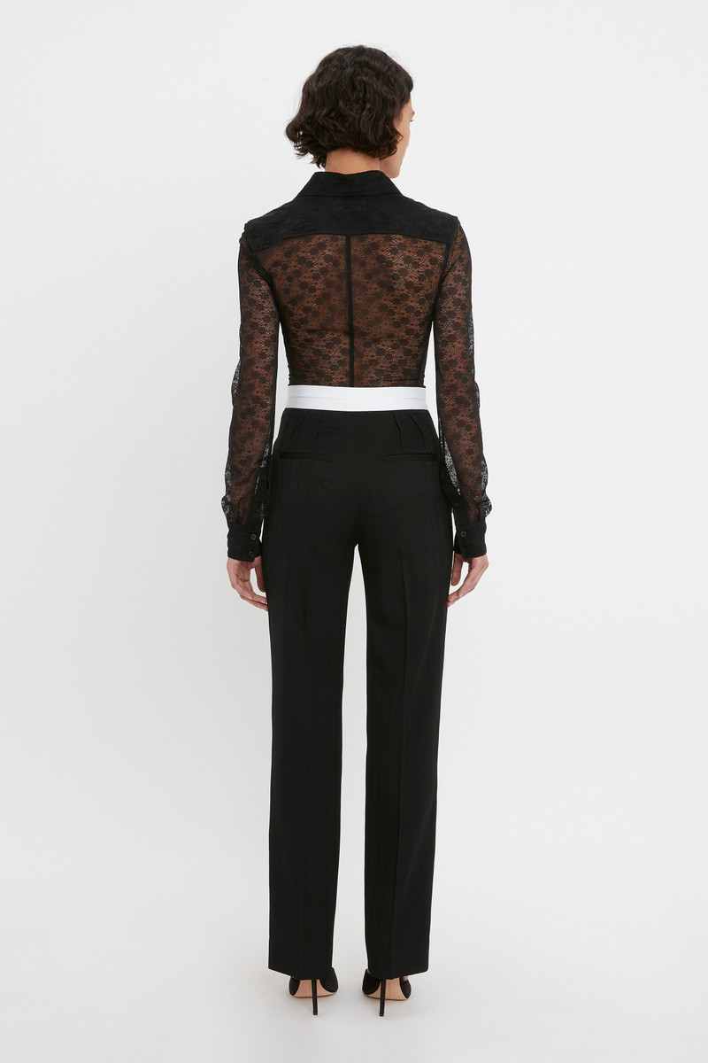 Victoria Beckham Pinstriped Side Seam Detail Trouser in Black outlook