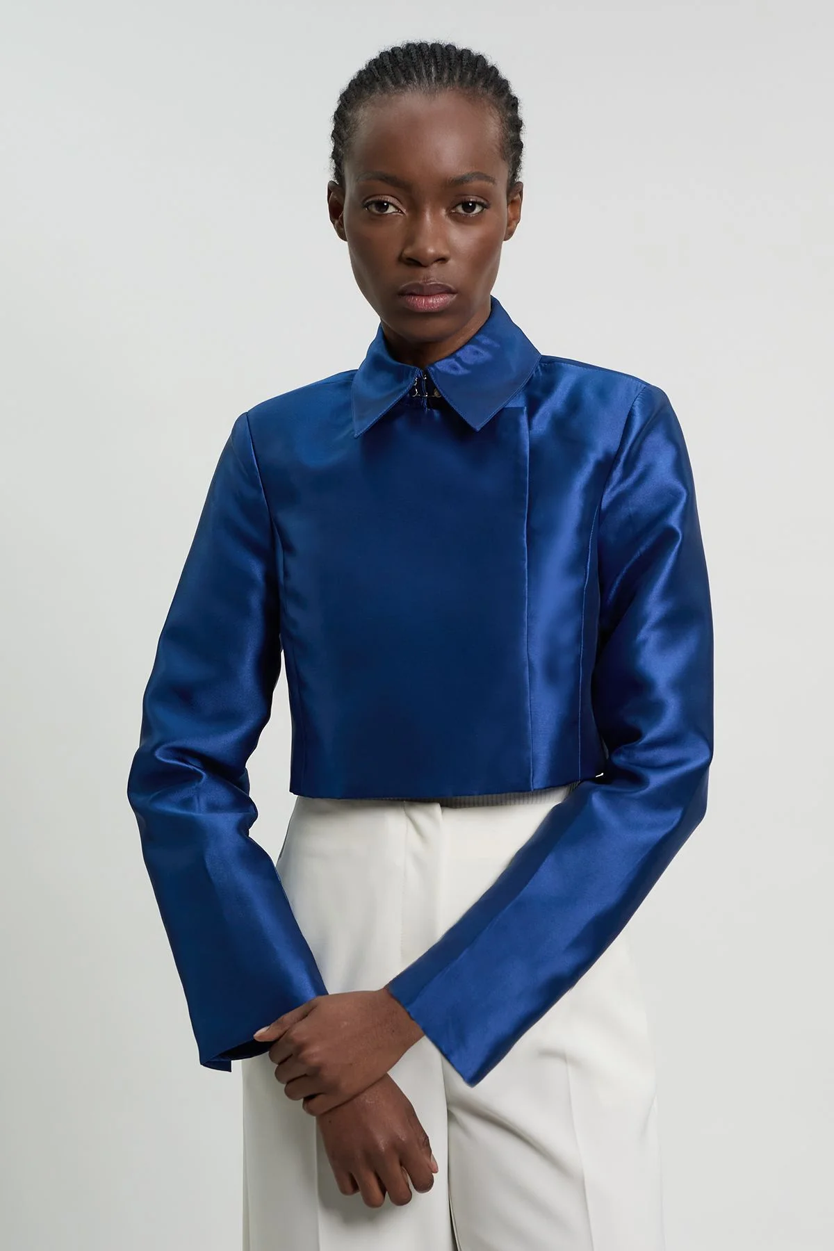 Forever Satin Twill Cropped Wrap Tailored Jacket - 1