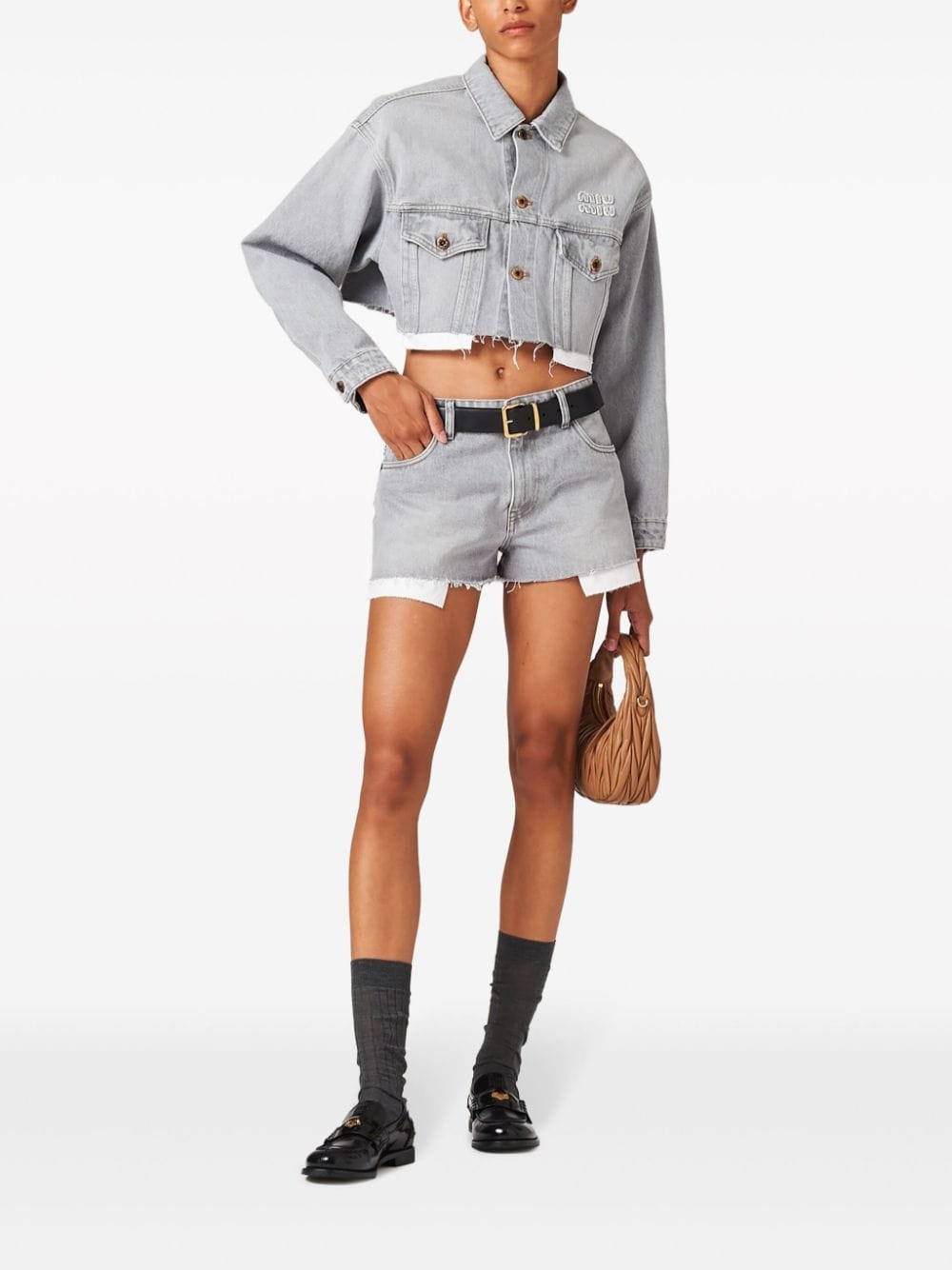 logo-appliquÃ© cropped denim jacket - 2