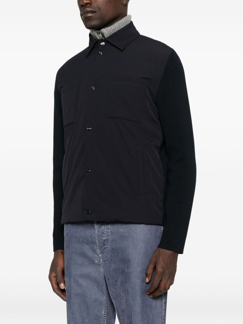 knitted-sleeve buttoned jacket - 3