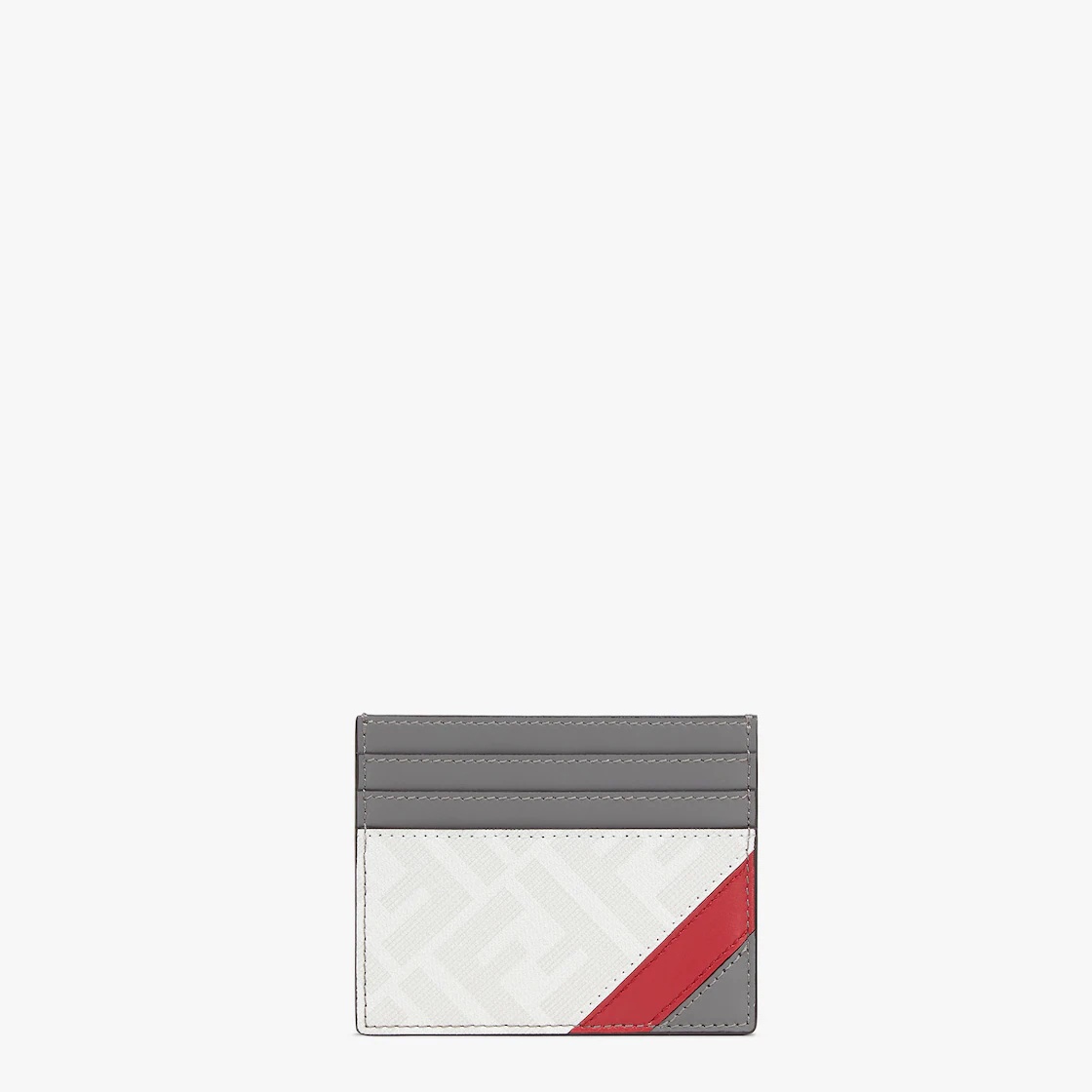Card holder with six slots and flat central pocket. Made of textured fabric with gray and pearl gray - 1