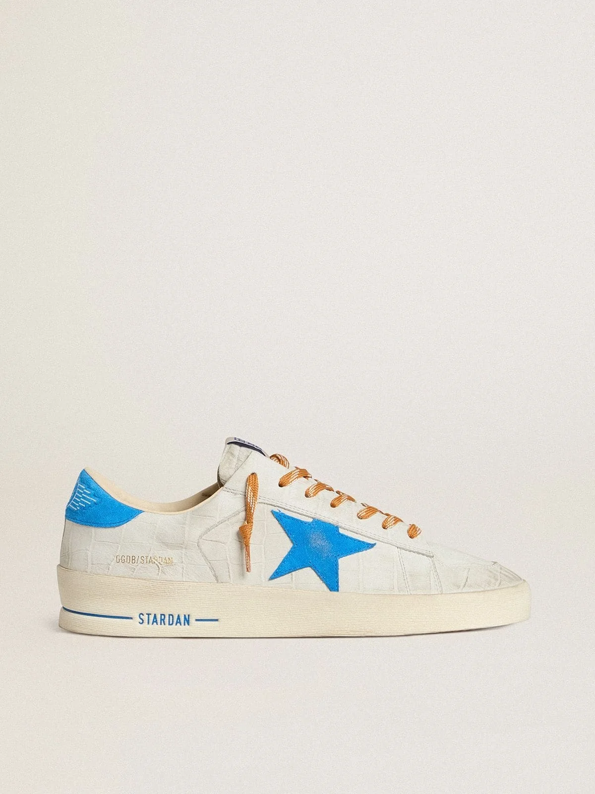 Stardan in white croc-print leather with light blue suede star and heel tab - 1