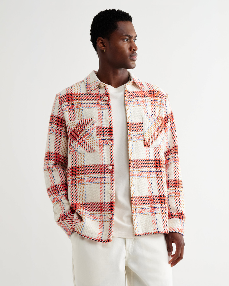 Wax London Whiting - Ecru And Red Plaid Weave Overshirt outlook