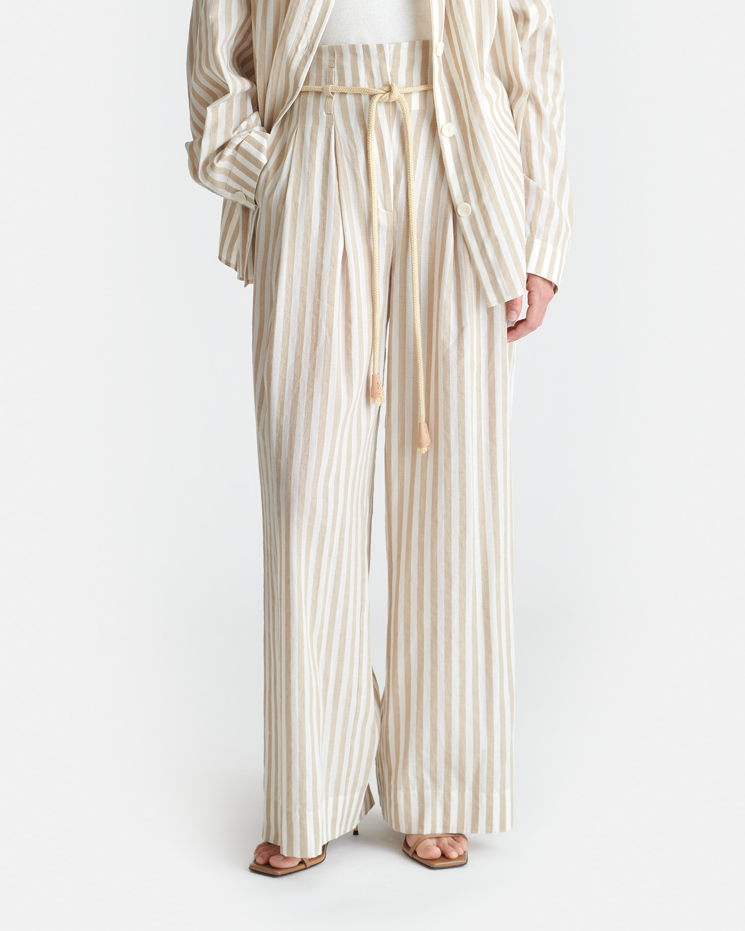 Striped Belted Linen Pants - 2