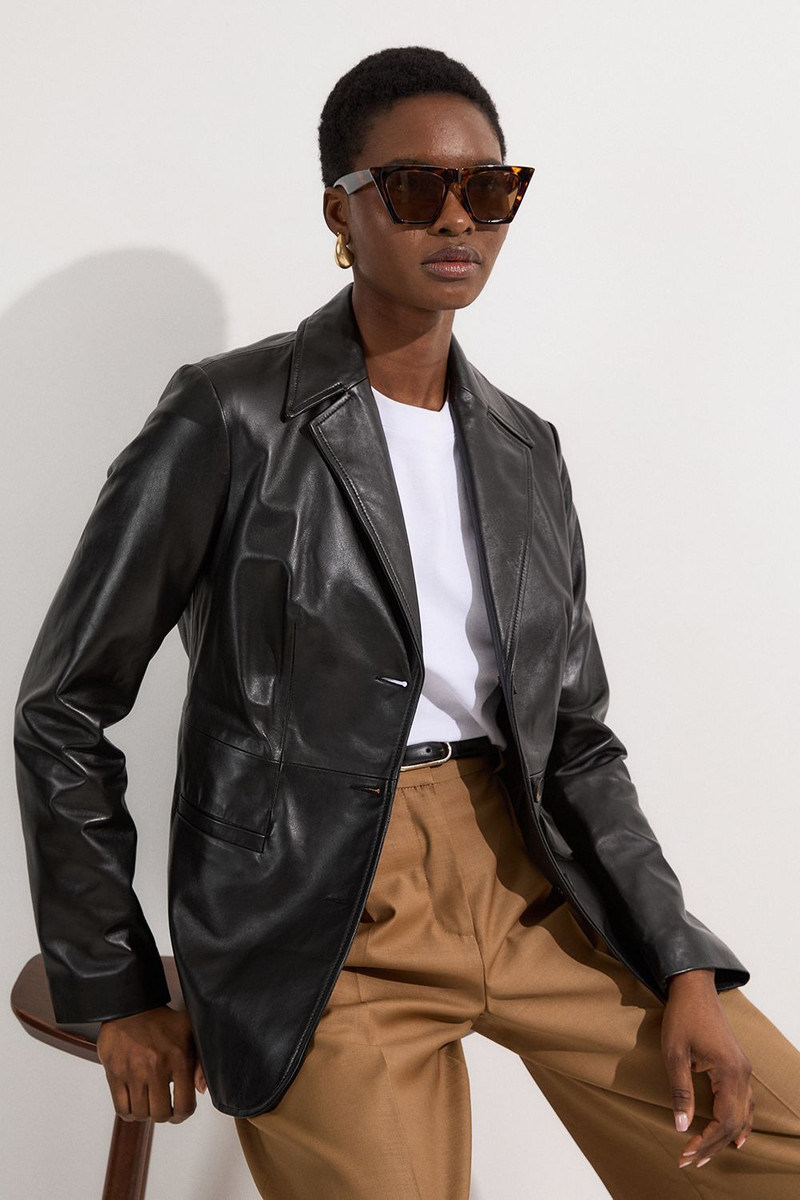 Leather Tailored Single Breasted Blazer 3