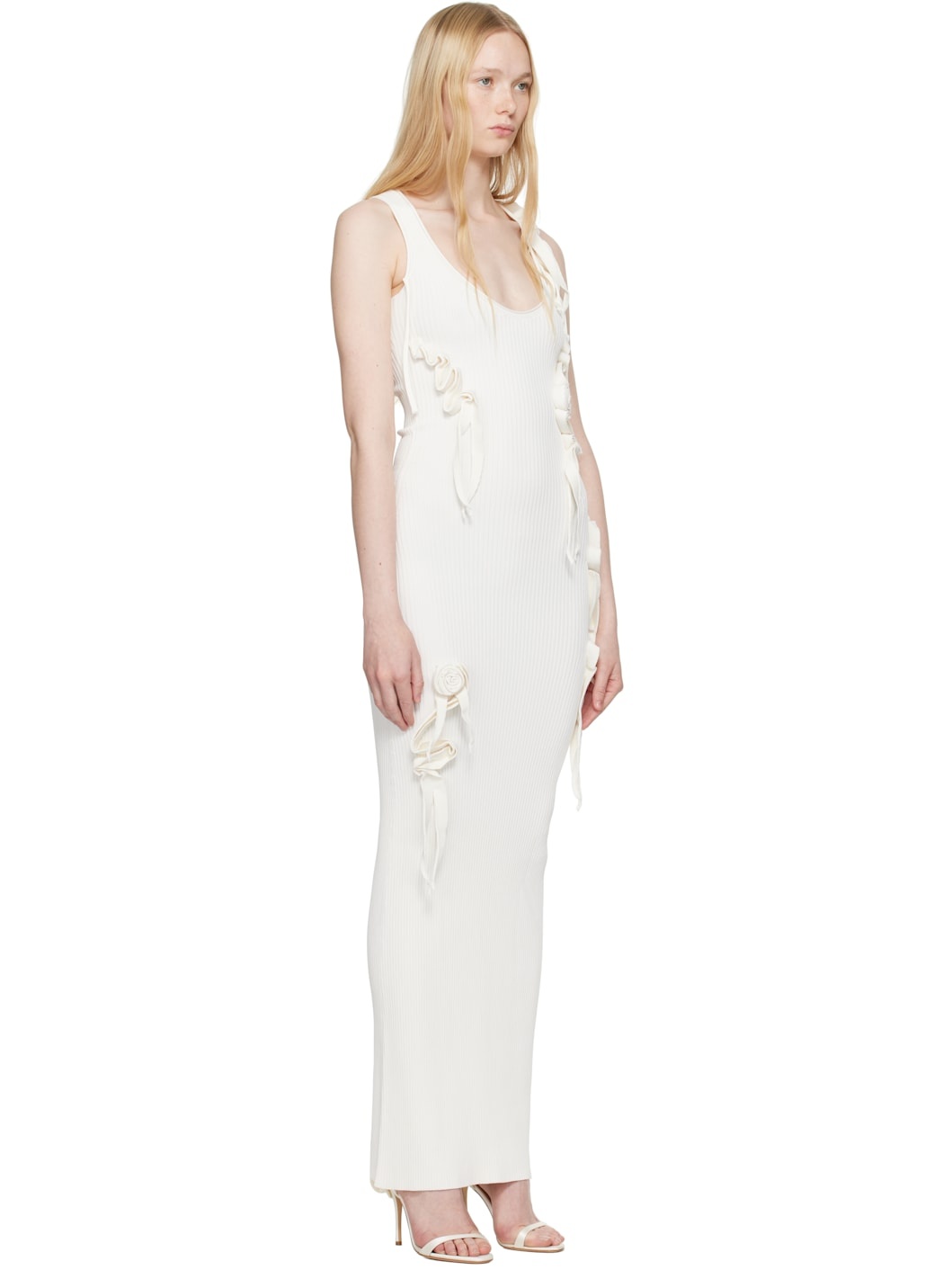 White Knitted Ribbon Long Tank Maxi Dress - 2