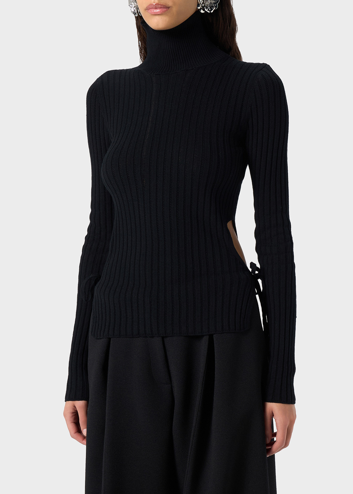 RIBBED SWEATER WITH CUT-OUT AND LACES - 5