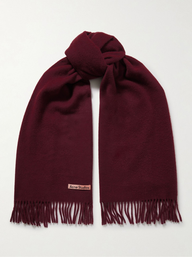 Fringed wool scarf Burgundy 1