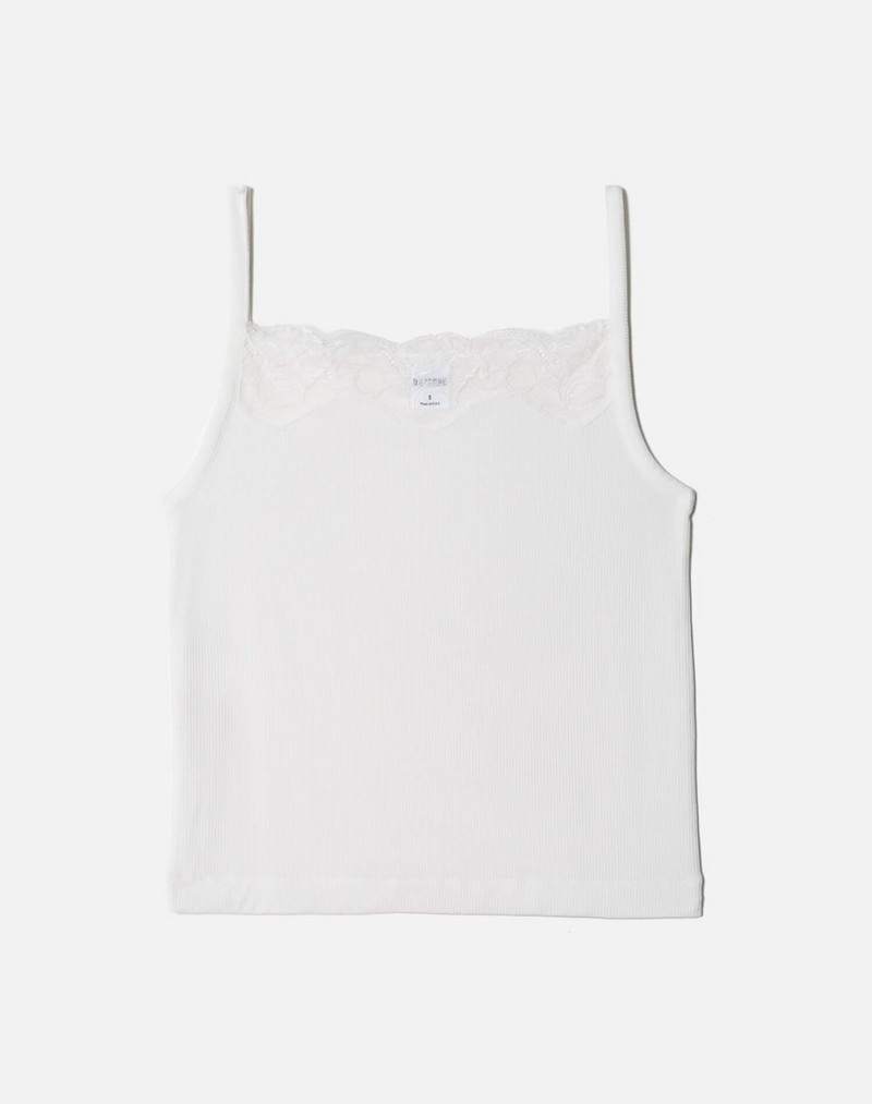 Lace Ribbed Cami - Off White 1