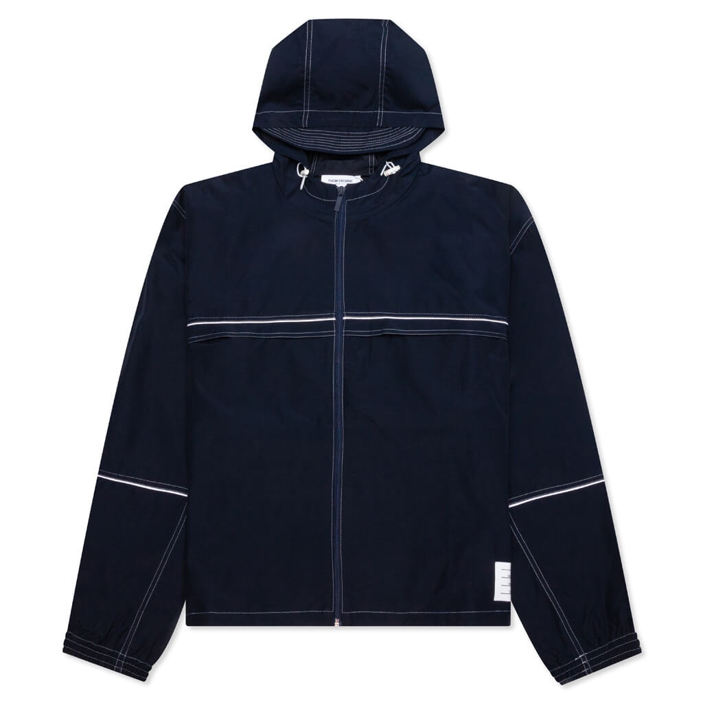 CONTRAST WHITE STITCHING OVERSIZED ZIP UP TRACK JACKET - NAVY - 1