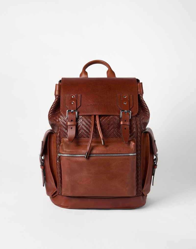 Braided calfskin and cowhide city backpack 1