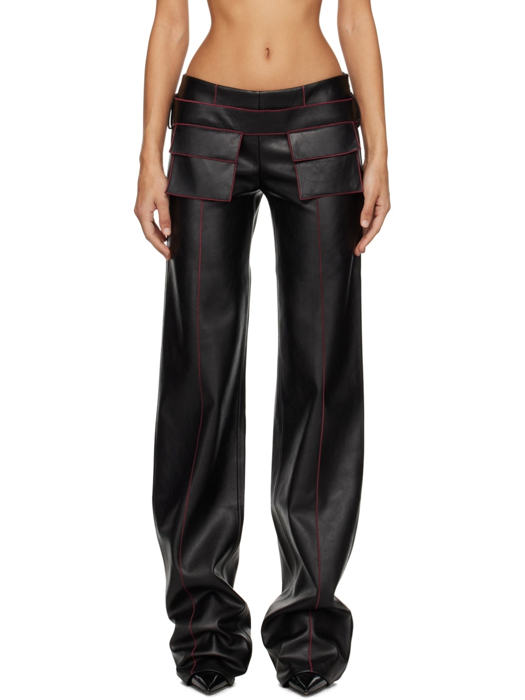 Black Etica Faux-Leather Trousers - 1