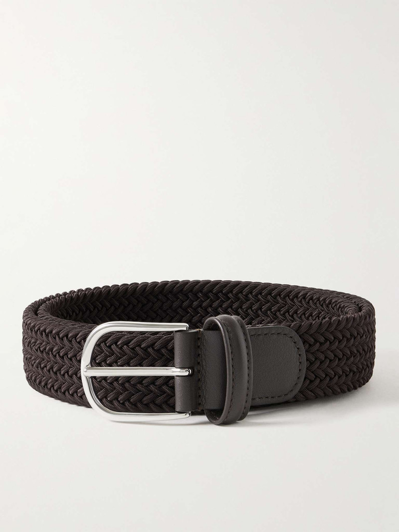3.5cm Leather-Trimmed Woven Elastic Belt - 1