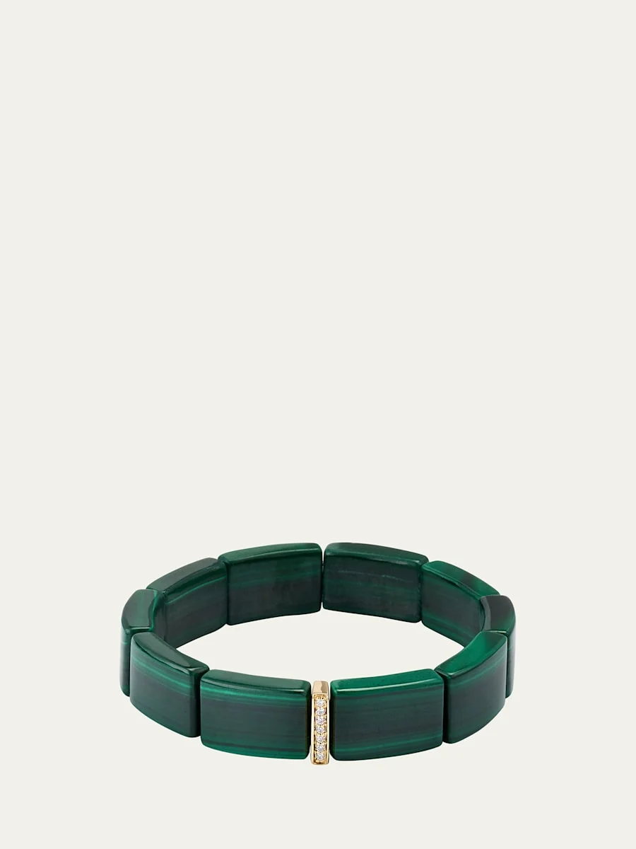 14K Gold & Diamond Single Row Spacer on Malachite Bracelet - 1