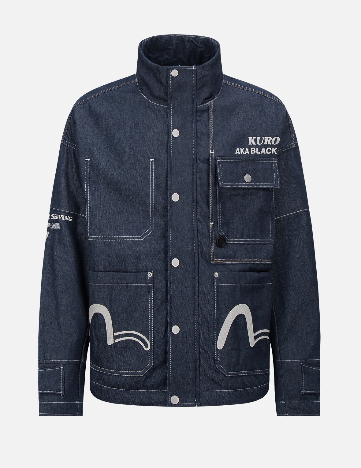 Contrast Stitching Padded Denim Worker Jacket - 8