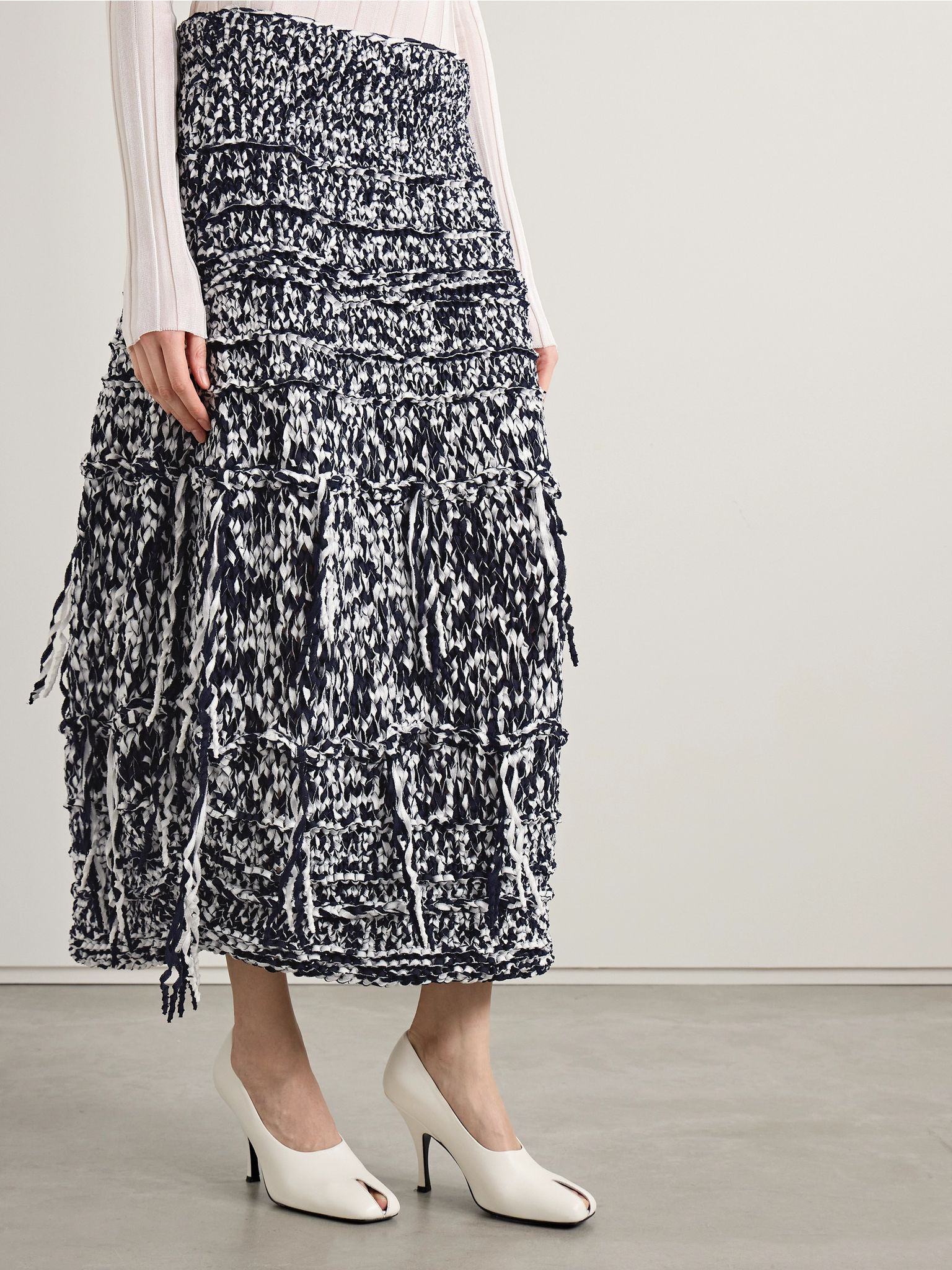 Inna fringed cotton-blend midi skirt Navy - 3