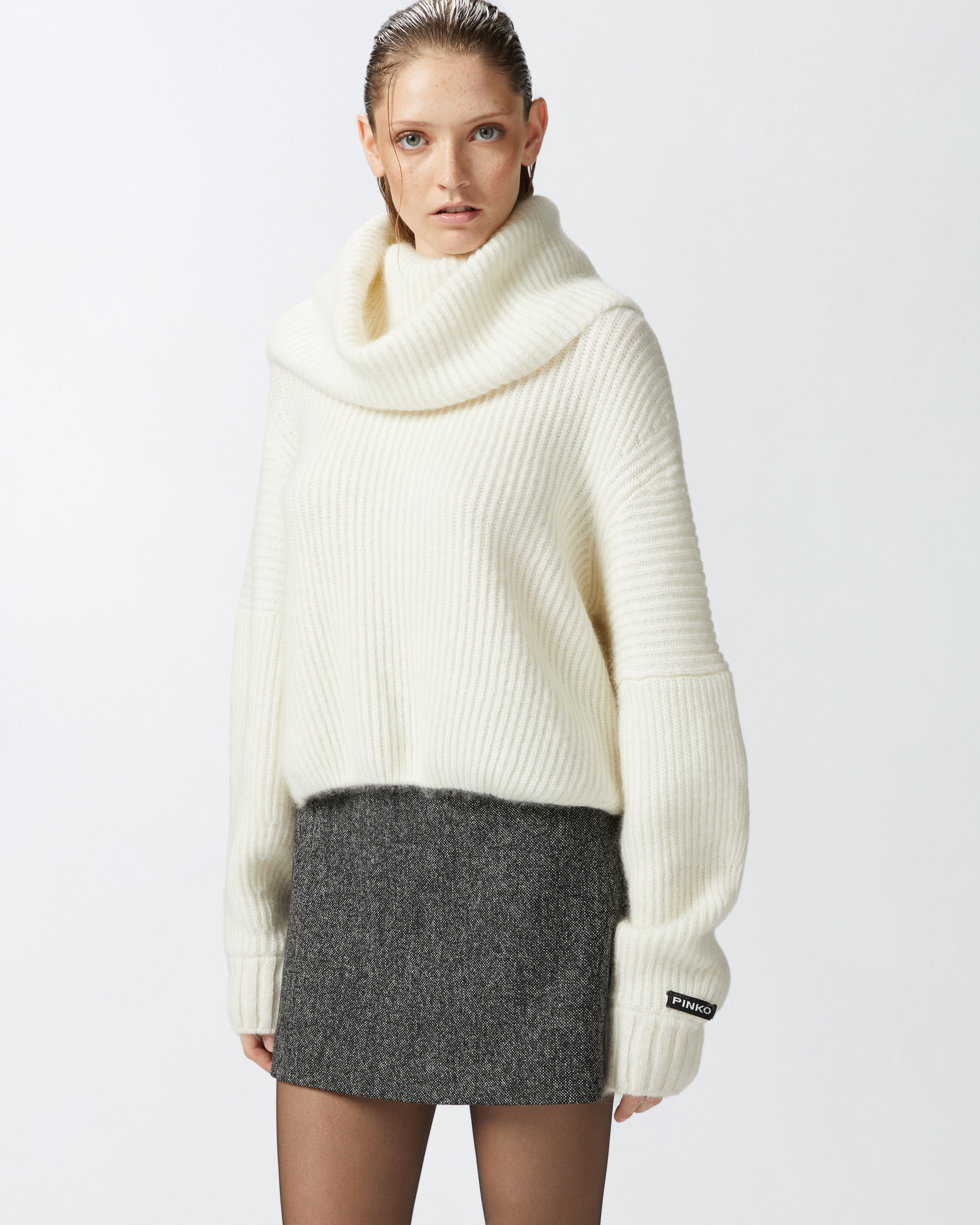 RIBBED PULLOVER WITH LARGE FOLD-OVER NECK - 2