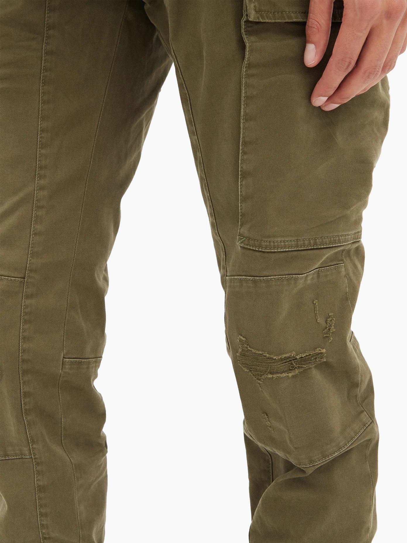 Distressed cotton-blend slim cargo trousers - 4