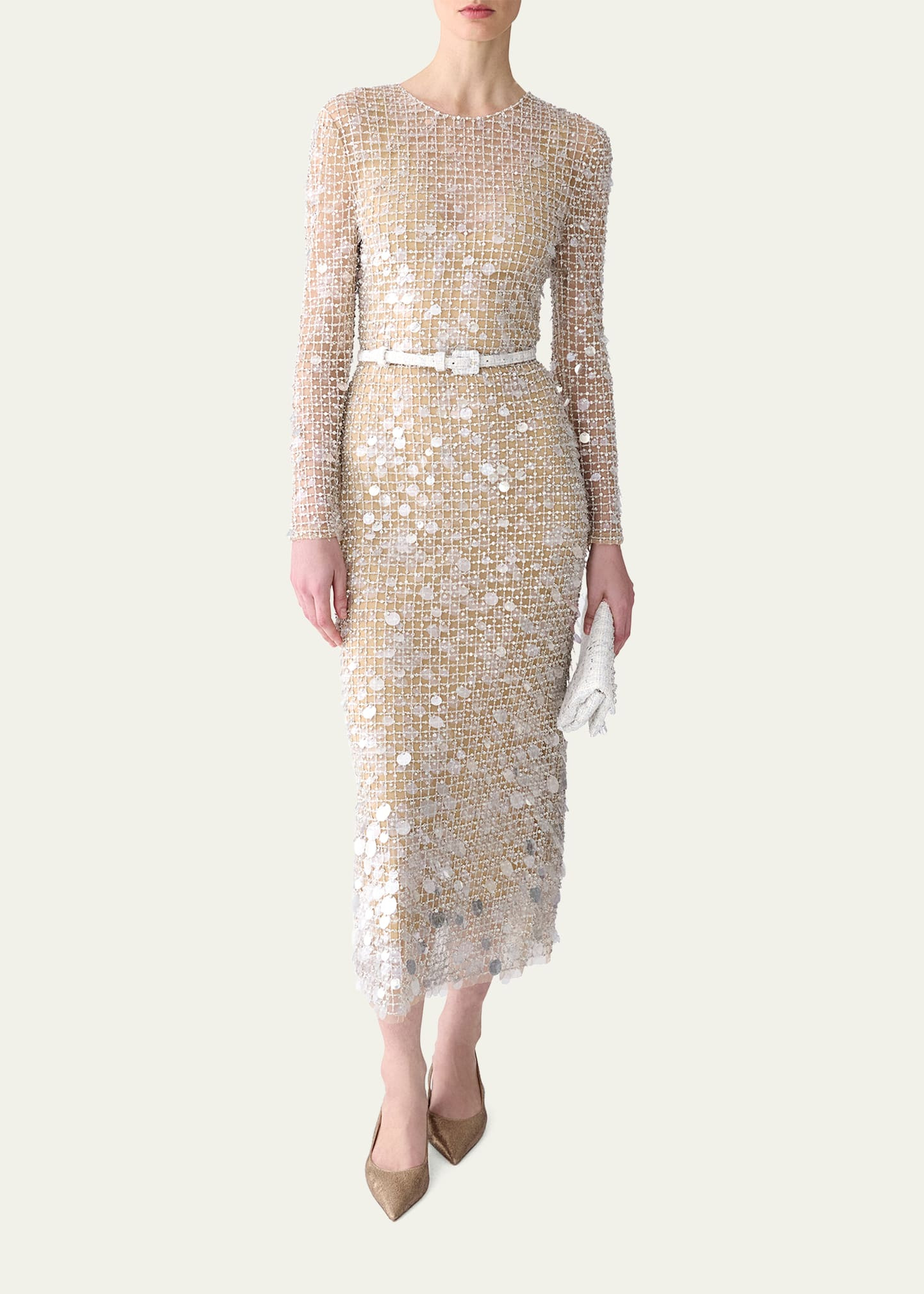 Embellished Long-Sleeve Midi Dress - 2